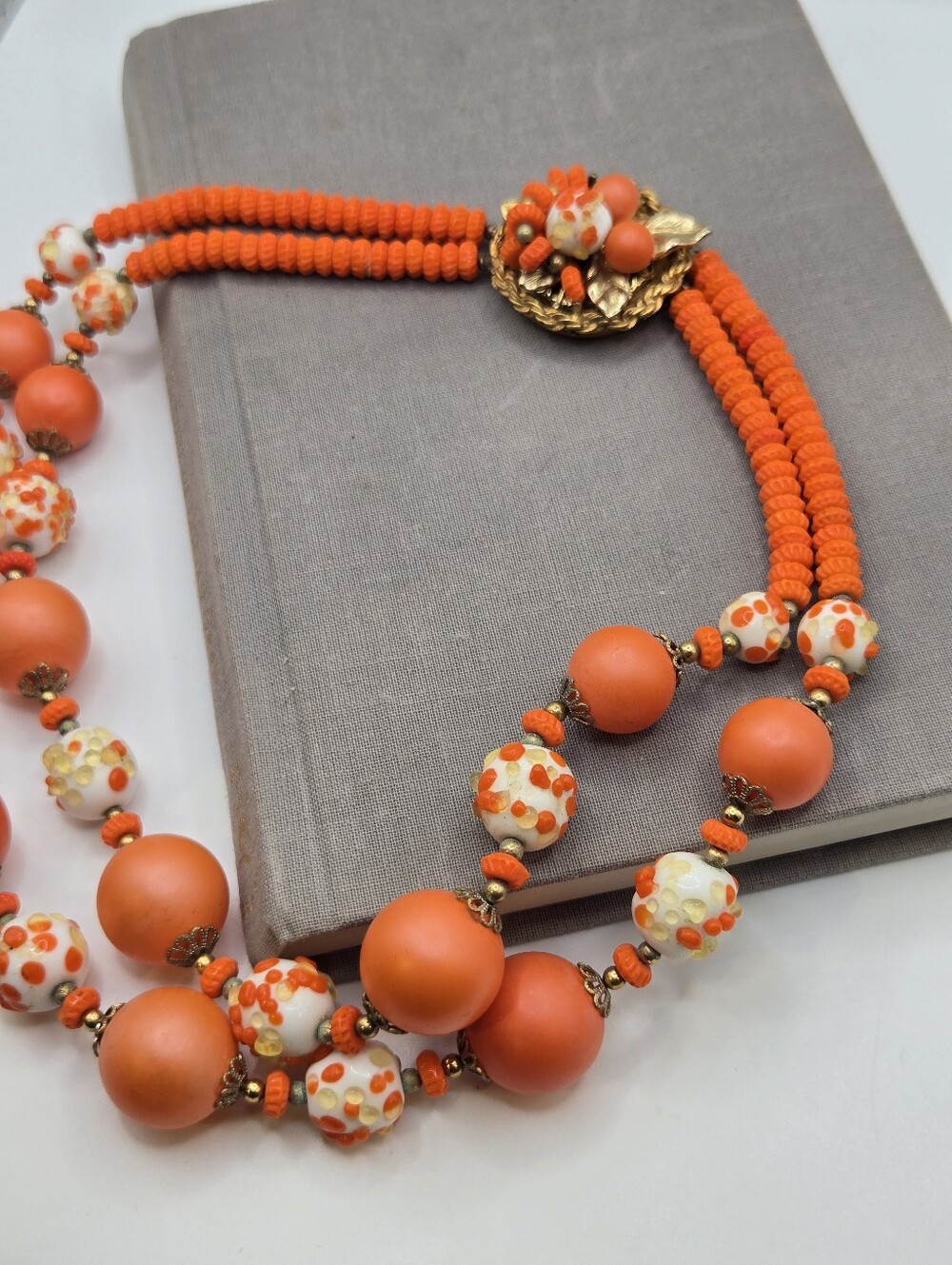 Vintage Vendome Chunky Gold Orange 2 Strand Collar Necklace Maximalist